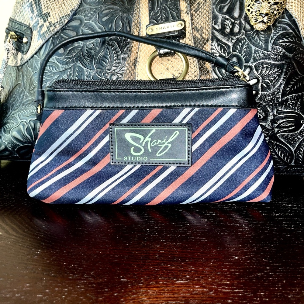 Sharif Studio Embossed Leather Snakeskin Top Handle Bag & Make-Up Bag & Mirror - Picture 5 of 7